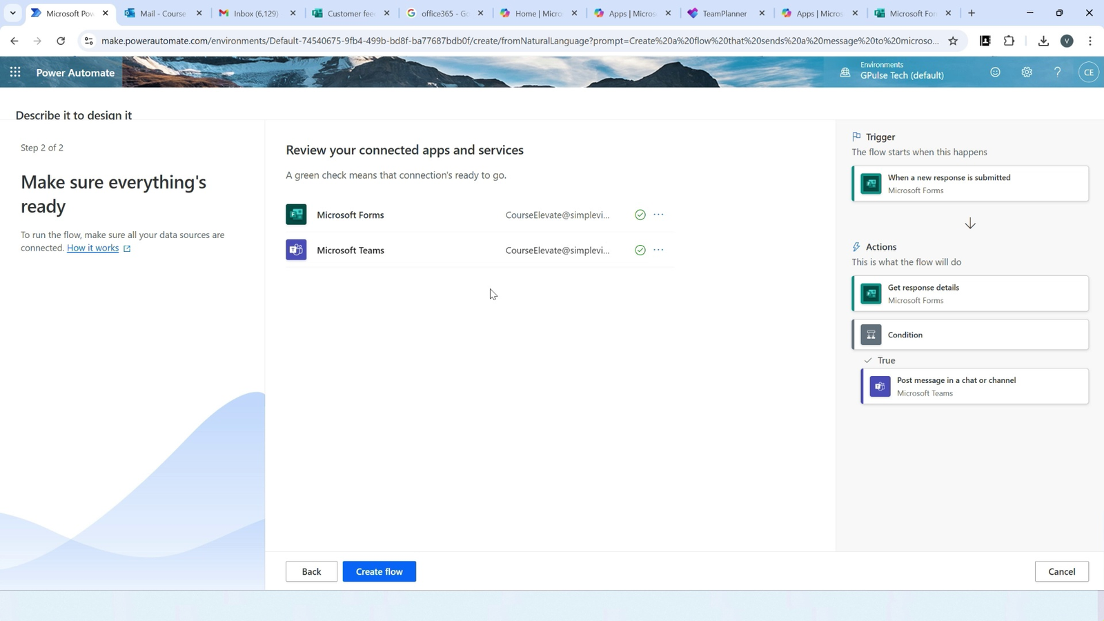 Power Automate Co-Pilot step to send Teams message