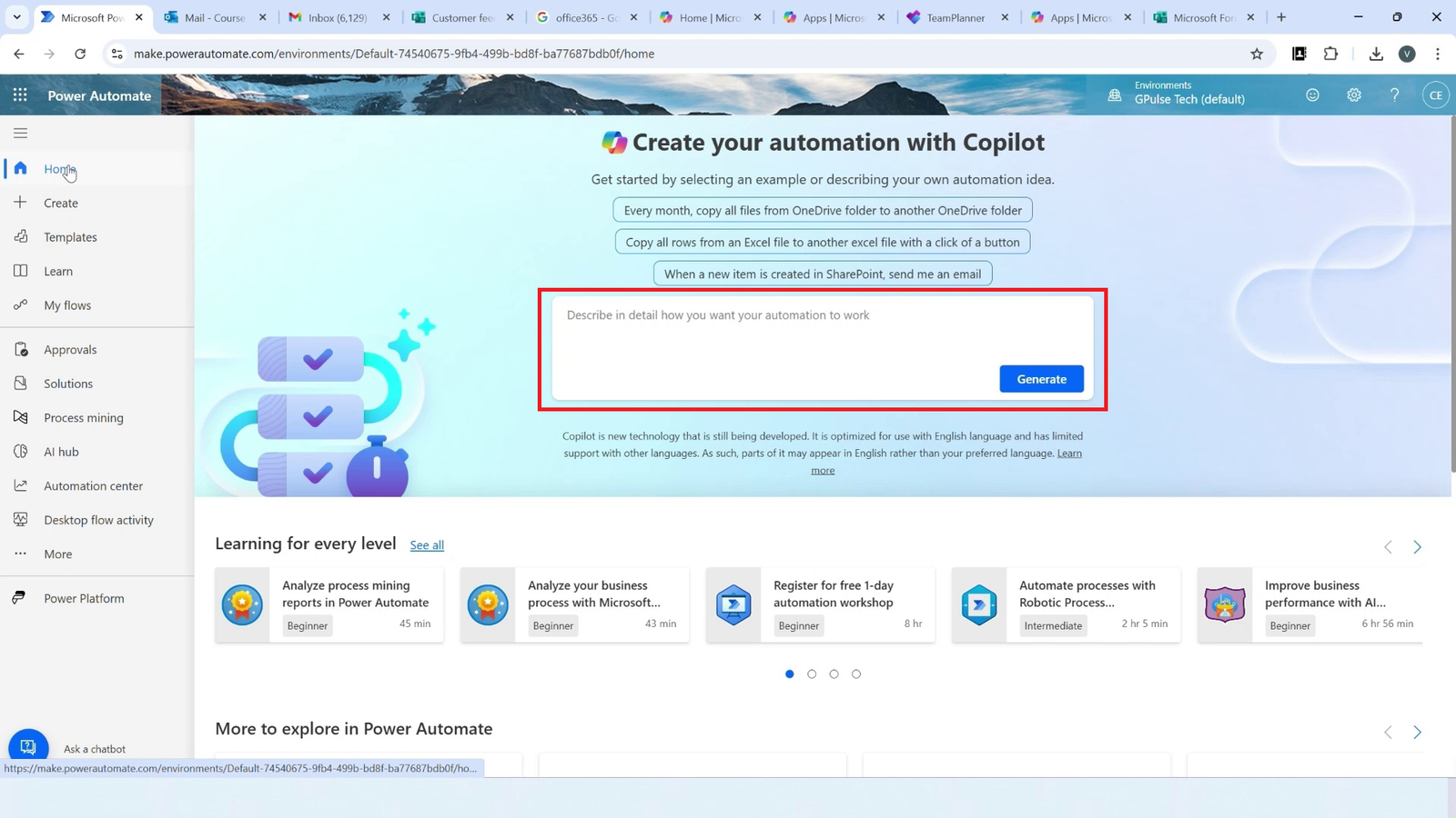 Build Power Automate flow using Co-Pilot