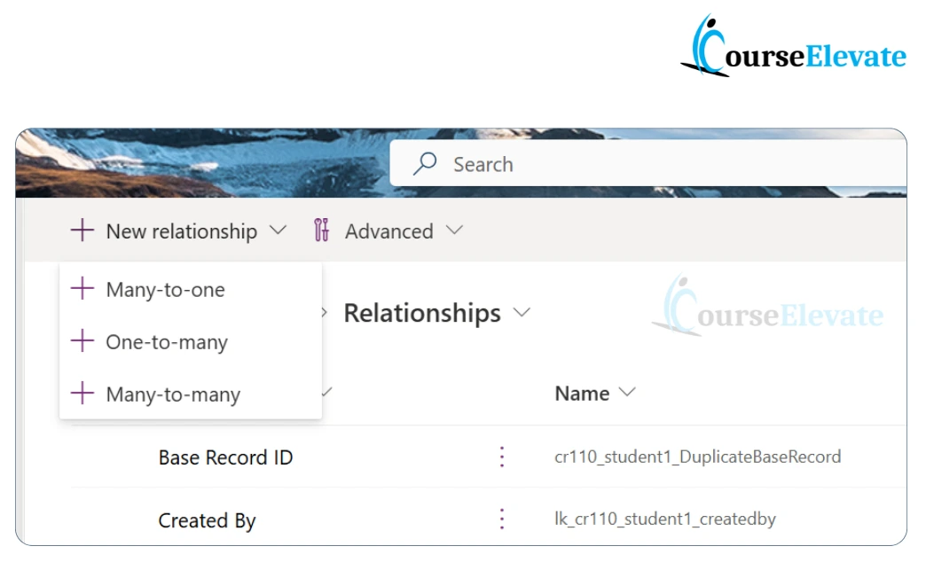 Relationship in Data Verse - Course Elevate