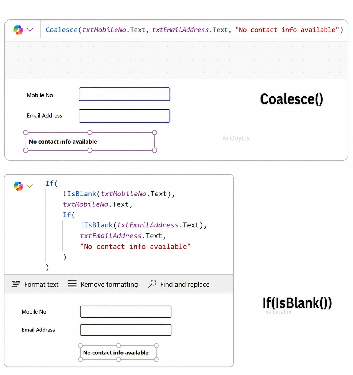Difference Between Coalesce() and If(IsBlank()) in Power Apps  by CoyLix