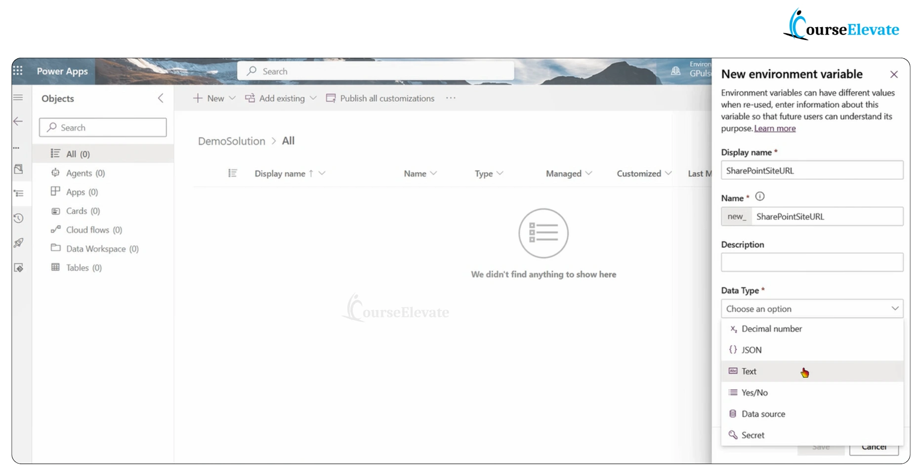 Choosing environment variable data type in Power Apps