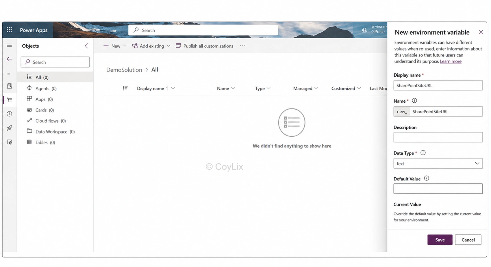 Default and current value fields for environment variables by CoyLix