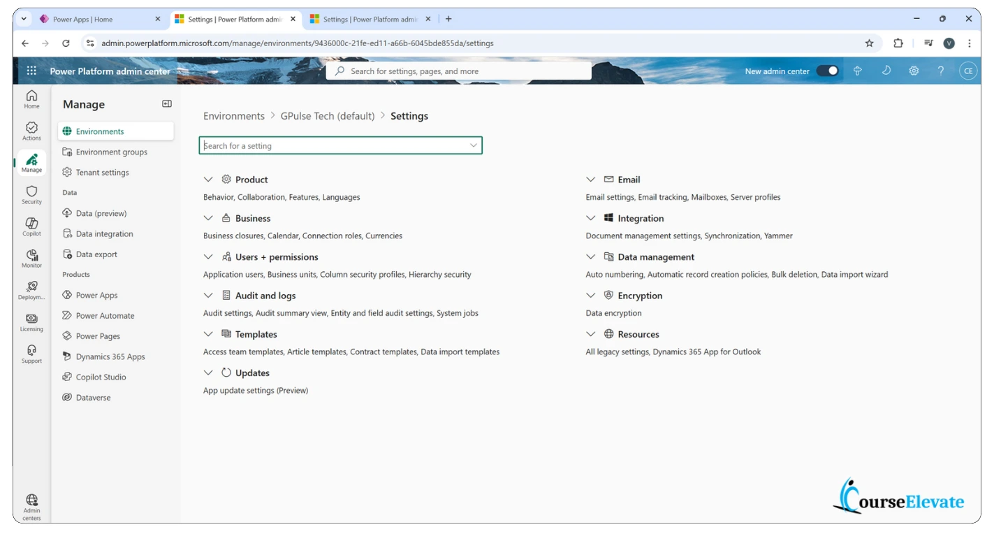 Environments settings 