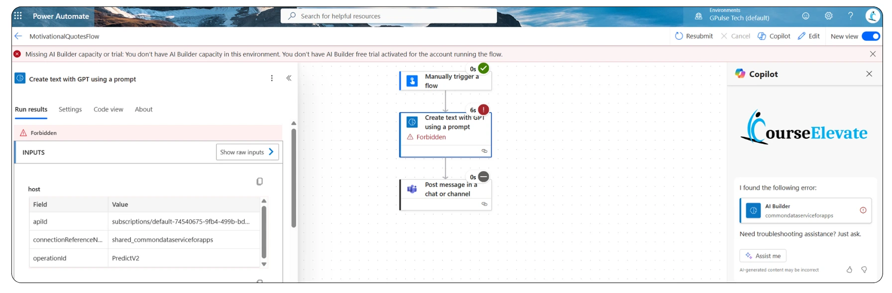 Error in flow due to AI Builder Trial expired