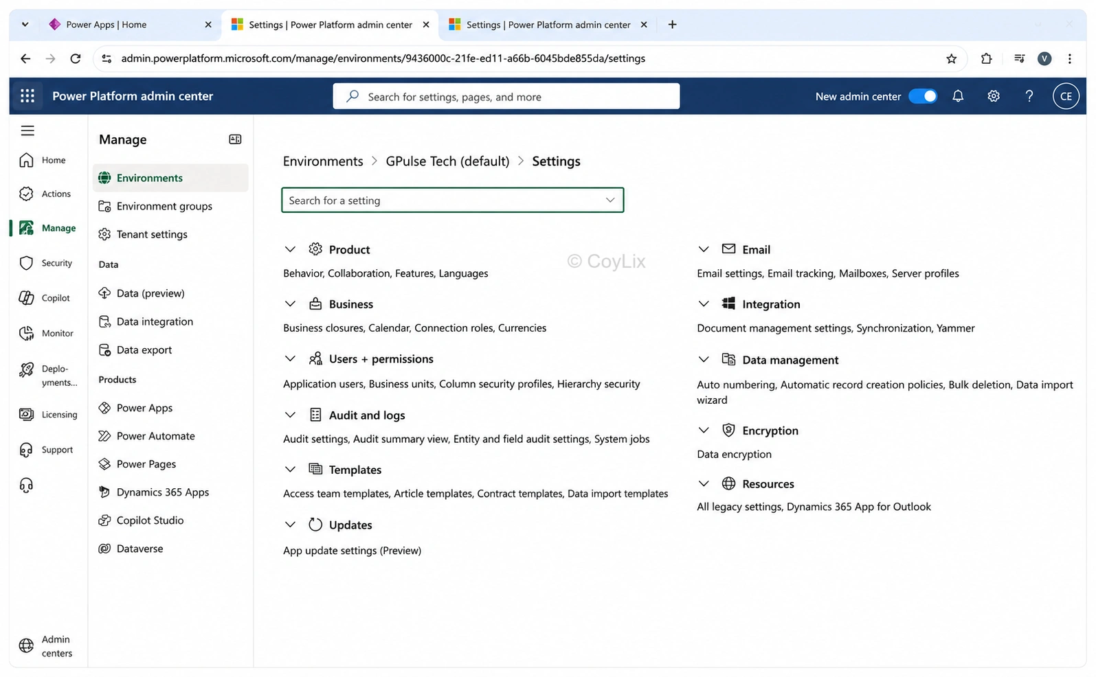 Environments settings in security Roles by CoyLix