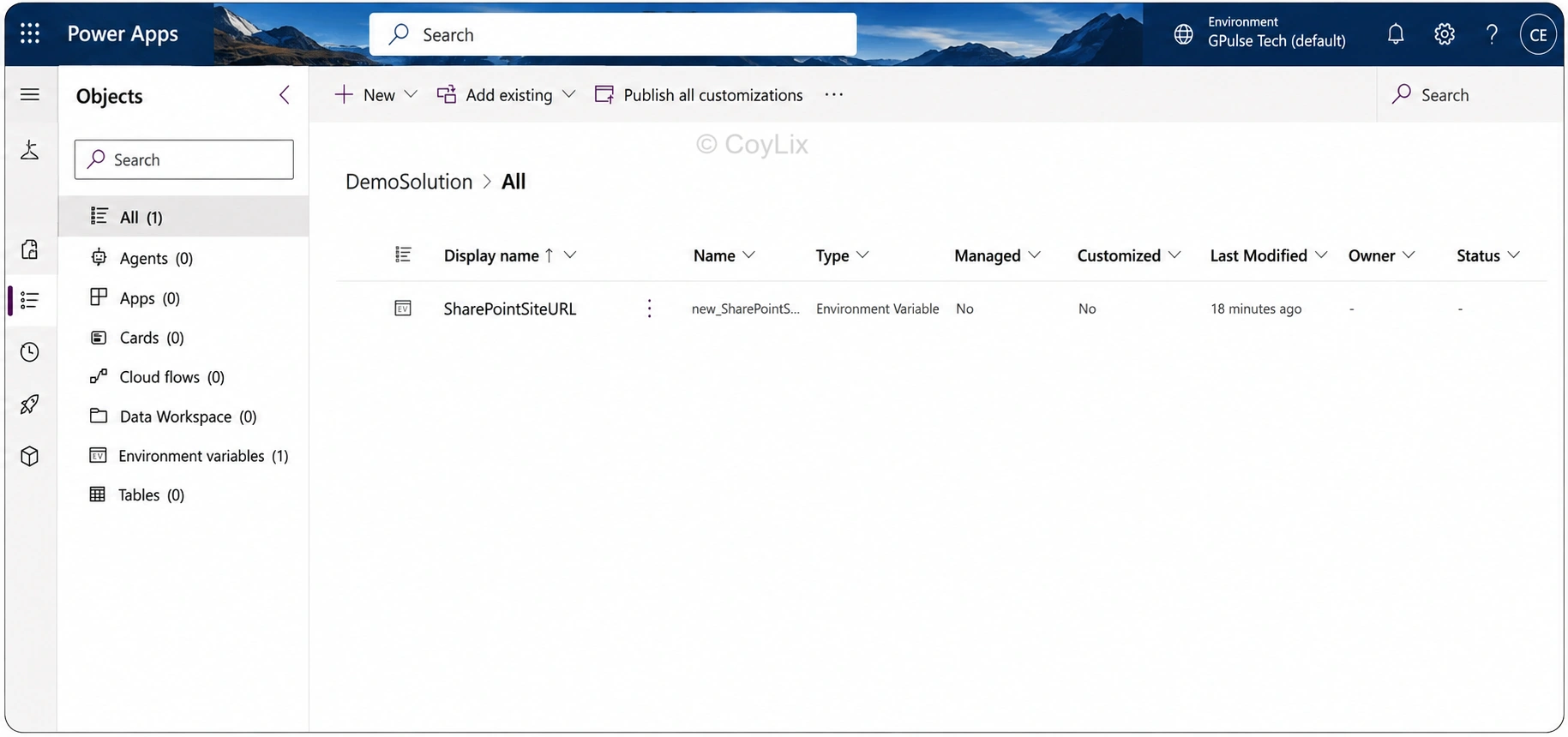 Environment variable listed inside Power Apps solution by CoyLix