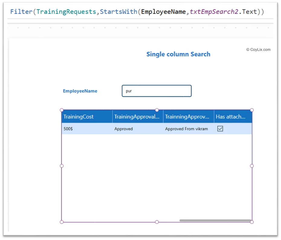 Power Apps StartsWith function used with Filter to perform delegable search in SharePoint list