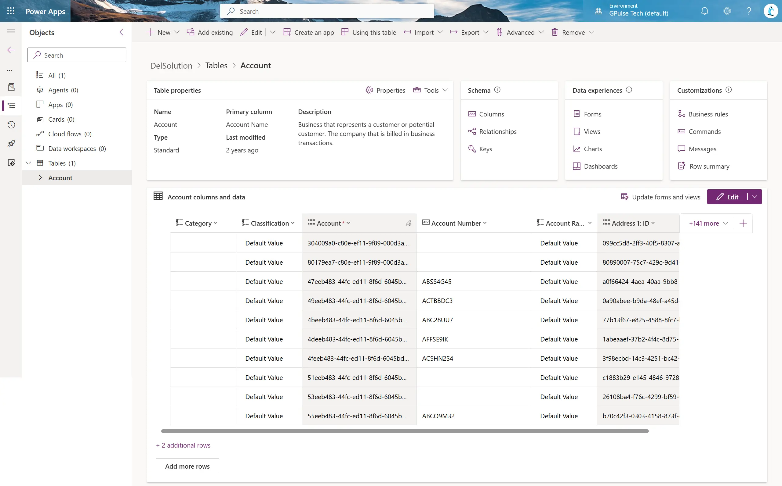 Open dataverse tables