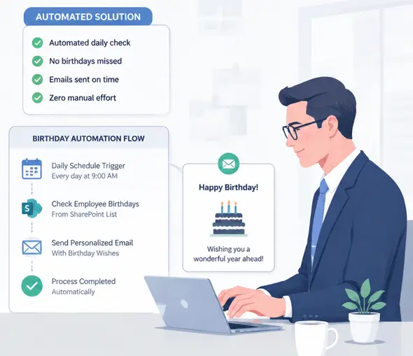Power Automate Employee Birthday Automation Flow Solution by CoyLix